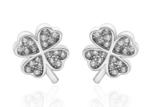 Srebrne kolczyki  z cyrkoniami czterolistna koniczyna