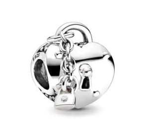 Charms srebrny serce kłódka