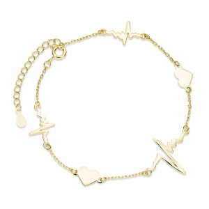 Pozłacana bransoletka serca i linie pulsu na rękę