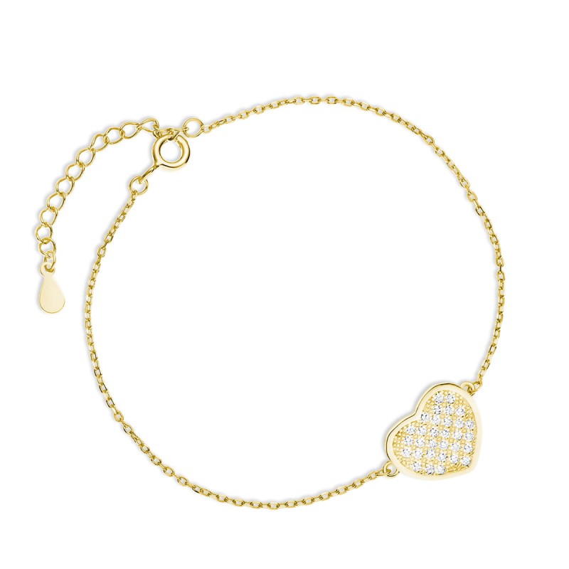 Srebrna złocona bransoletka serce z cyrkoniami na rękę