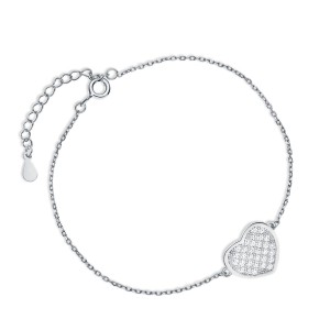 Srebrna bransoletka serce z cyrkoniami na rękę