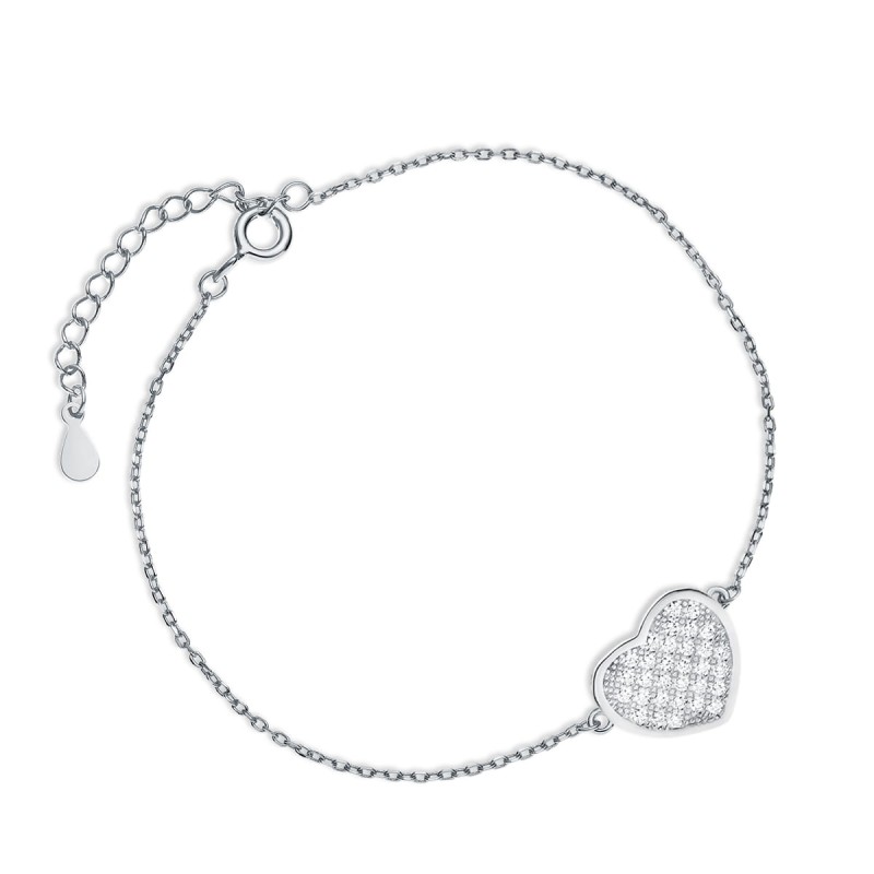 Srebrna bransoletka serce z cyrkoniami na rękę