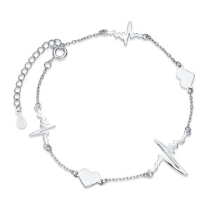 Srebrna bransoletka - serca i linie pulsu na rękę