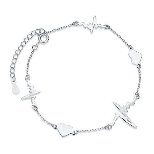 Srebrna bransoletka - serca i linie pulsu na rękę