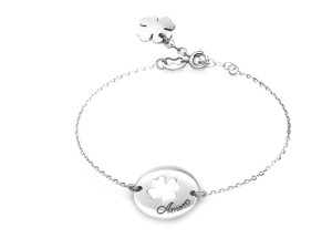 Srebrna bransoleta rodowana koniczynka