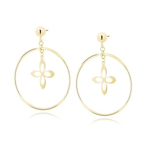 Srebrne pozłacane kolczyki koła z kwiatkiem