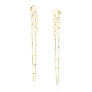 Srebrne pozłacane kolczyki kółka z łańcuszkiem i kuleczkami