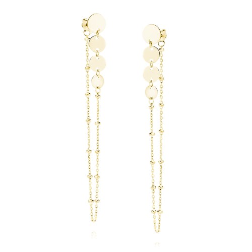 Srebrne pozłacane kolczyki kółka z łańcuszkiem i kuleczkami