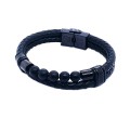 Męska bransoleta stalowa skórzana