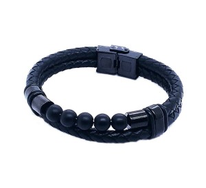 Męska bransoleta stalowa skórzana