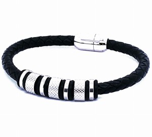 Męska bransoleta stalowa skórzana