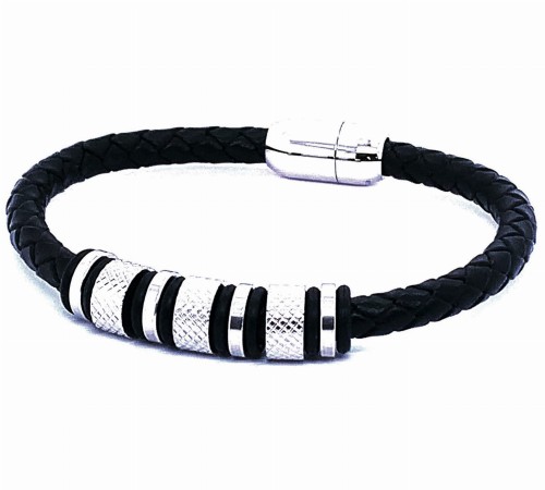 Męska bransoleta stalowa skórzana