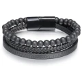 Męska bransoleta stalowa skórzana