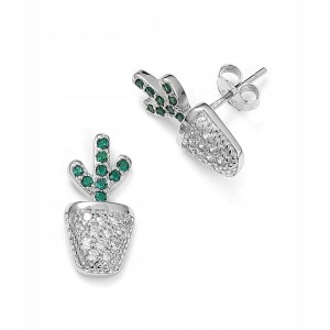 Srebrne kolczyki kaktus z cyrkoniami